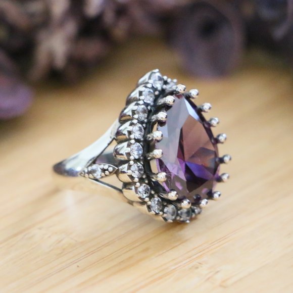 925 Sterling Silver, Purple Cubic Zirconia Stones - Picture 5 of 10